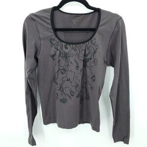2007 Patagonia Body Nylon/Spandex Printed Scoop Neck Long Sleeve Top M Gray